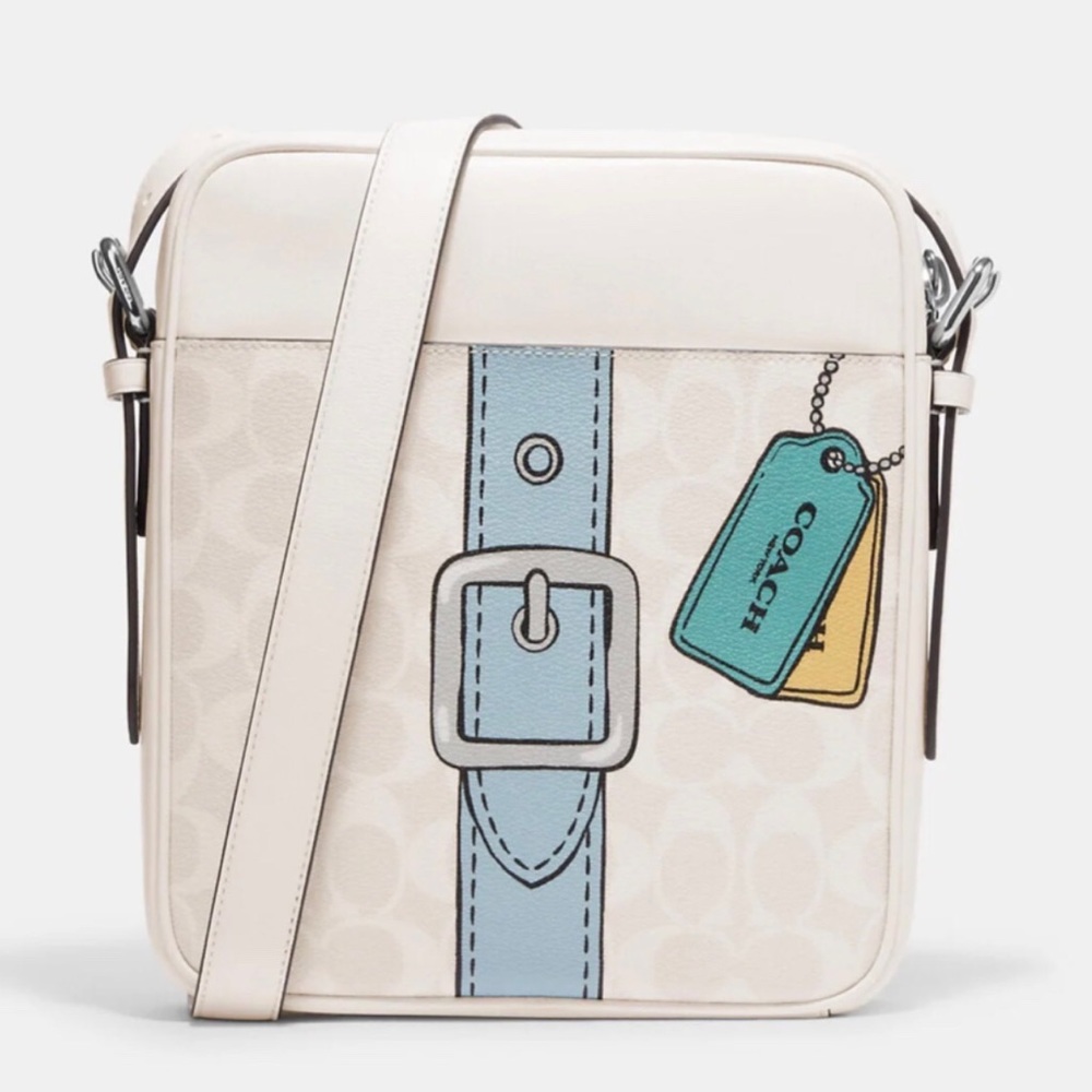 New COACH Hudson Crossbody 21 In Signature Canvas w/Trompe L'oeil Print in Chalk